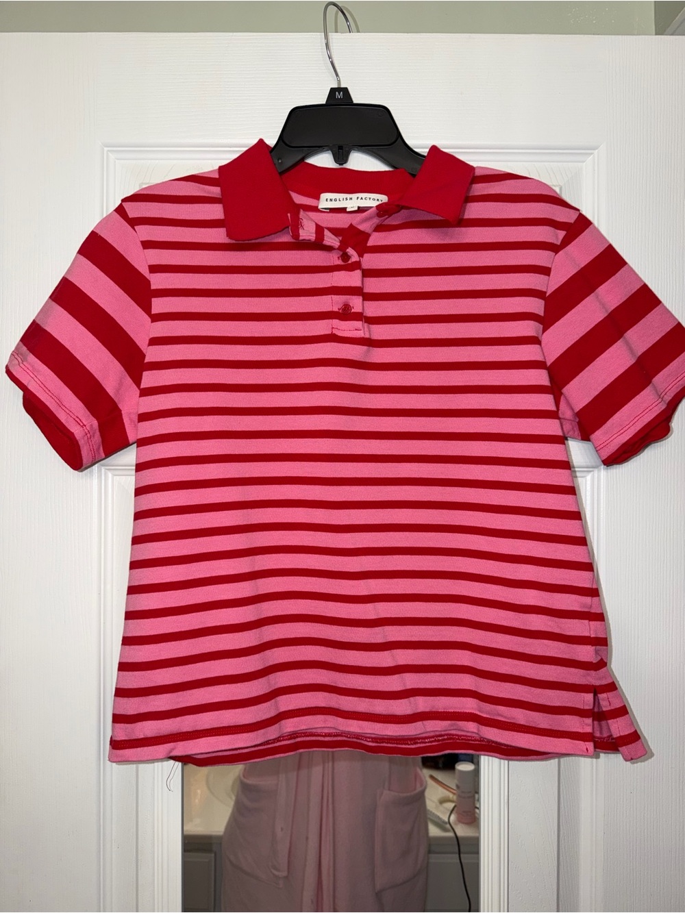 English Factory Pink and Red Striped Polo